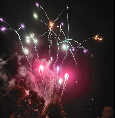Feu d'artifice multicolore rose et vert dans le ciel nocturne